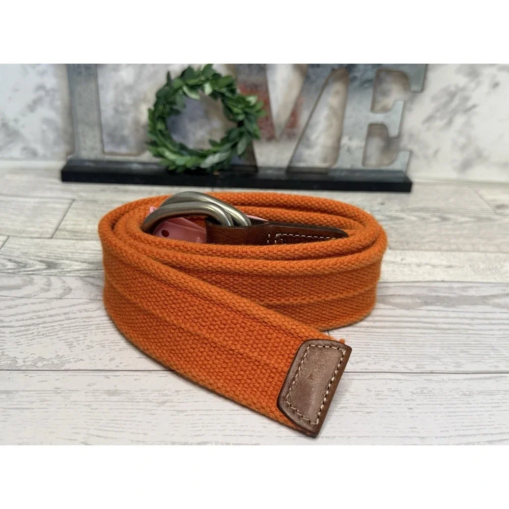 Timberland D Ring Orange Fabric Leather Detail Vintage Men Belt Size S/M 39